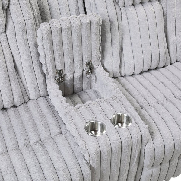 English Elm Light Gray Corduroy Reclining Loveseat with Console Storage and Four Cup Holders B011P501906