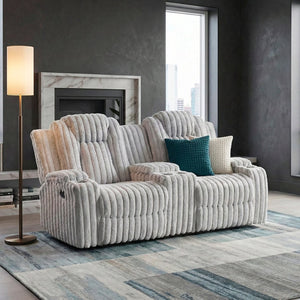 English Elm Light Gray Corduroy Reclining Loveseat with Console Storage and Four Cup Holders B011P501906