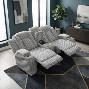 English Elm Light Gray Corduroy Reclining Loveseat with Console Storage and Four Cup Holders B011P501906