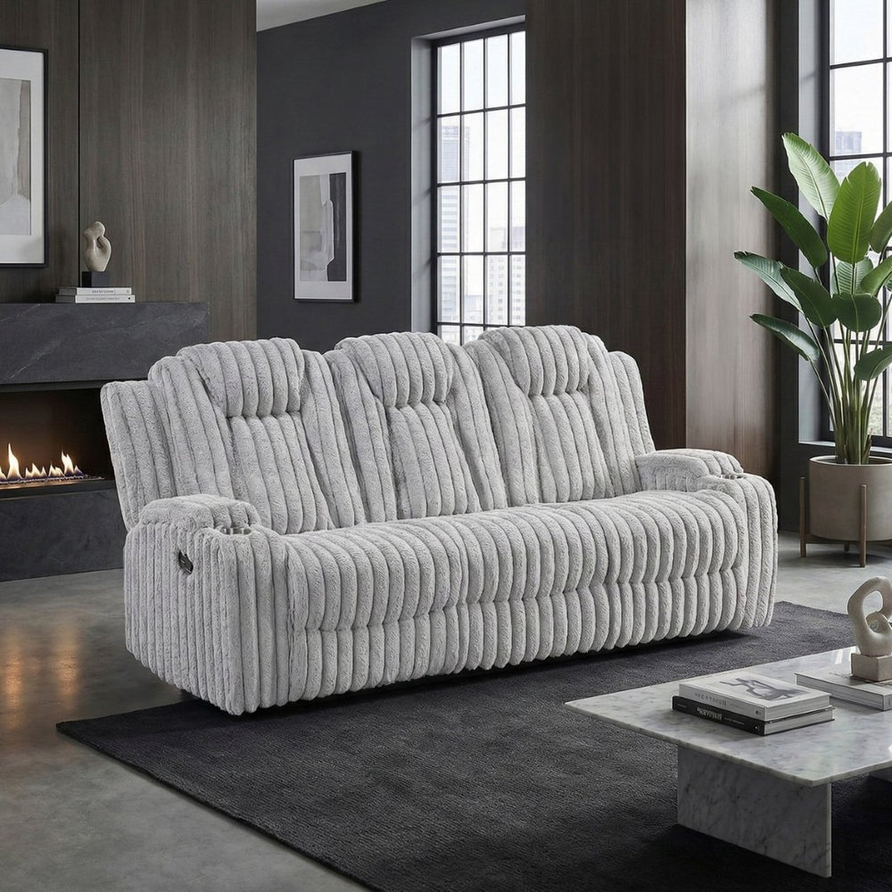 English Elm Light Gray Corduroy Reclining Sofa with Pocket Coil Support and Wall Hugger Design B011P501907