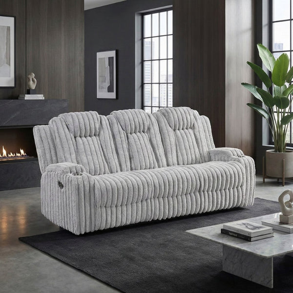 English Elm Light Gray Corduroy Reclining Sofa with Pocket Coil Support and Wall Hugger Design B011P501907