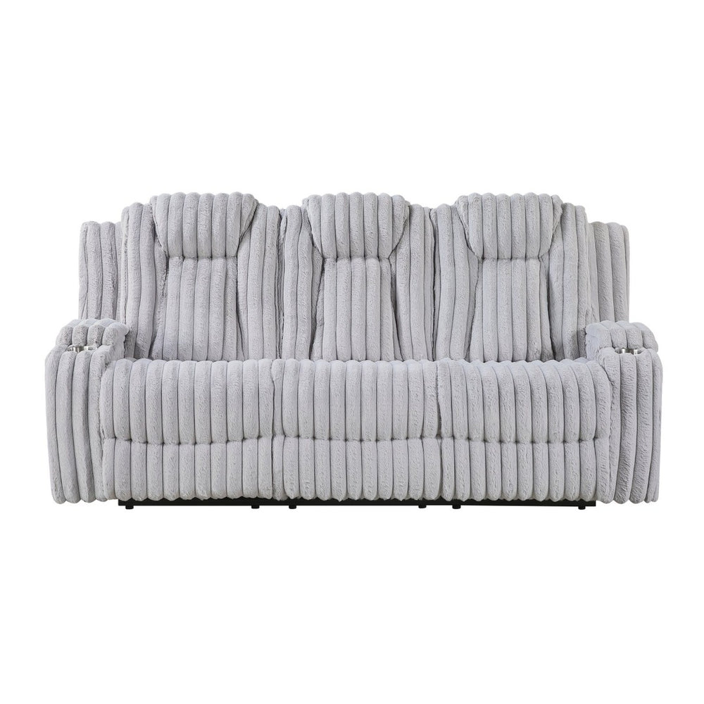 English Elm Light Gray Corduroy Reclining Sofa with Pocket Coil Support and Wall Hugger Design B011P501907