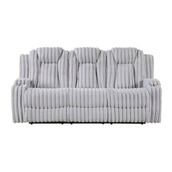 English Elm Light Gray Corduroy Reclining Sofa with Pocket Coil Support and Wall Hugger Design B011P501907