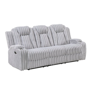 English Elm Light Gray Corduroy Reclining Sofa with Pocket Coil Support and Wall Hugger Design B011P501907