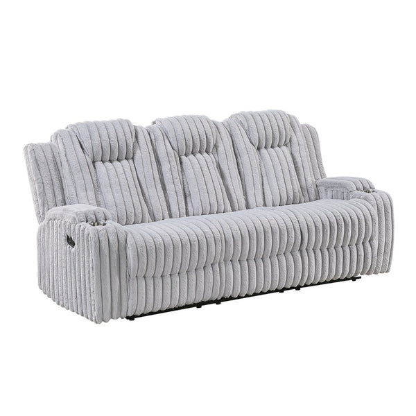 English Elm Light Gray Corduroy Reclining Sofa with Pocket Coil Support and Wall Hugger Design B011P501907