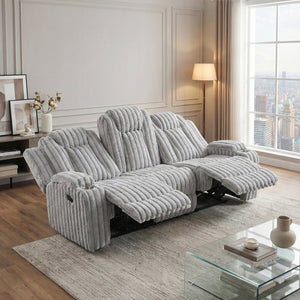 English Elm Light Gray Corduroy Reclining Sofa with Pocket Coil Support and Wall Hugger Design B011P501907