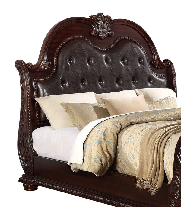 English Elm Stan..king Panel Headboard Tufted Faux Leather King Bed Traditional Carved Frame B011P503315