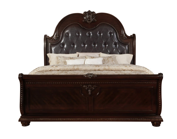 English Elm Stan..king Panel Headboard Tufted Faux Leather King Bed Traditional Carved Frame B011P503315