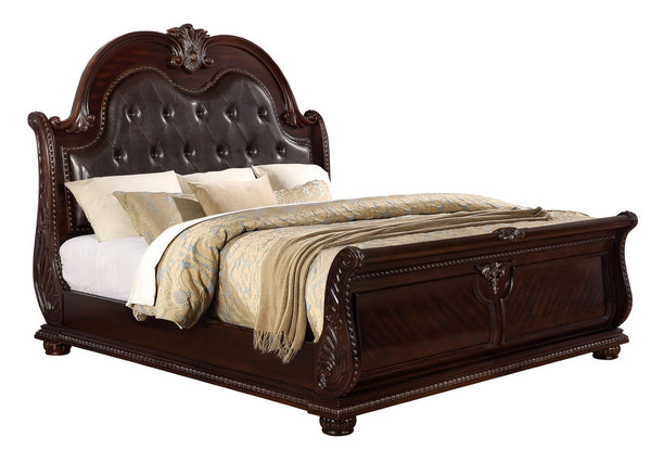 English Elm Stan..king Panel Headboard Tufted Faux Leather King Bed Traditional Carved Frame B011P503315
