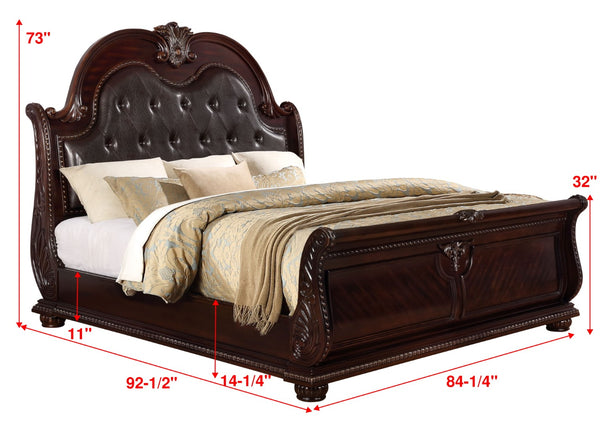 English Elm Stan..king Panel Headboard Tufted Faux Leather King Bed Traditional Carved Frame B011P503315