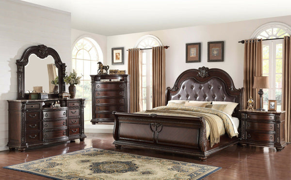 English Elm Stan..king Panel Headboard Tufted Faux Leather King Bed Traditional Carved Frame B011P503315