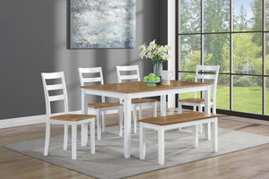 English Elm Contemporary Six Piece Rubberwood Dining Set with Slatted Chairs and Bench for Family Rooms B011P504985