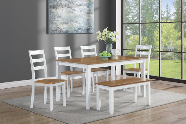 English Elm Contemporary Six Piece Rubberwood Dining Set with Slatted Chairs and Bench for Family Rooms B011P504985