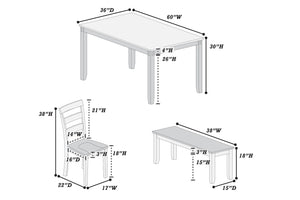 English Elm Contemporary Six Piece Rubberwood Dining Set with Slatted Chairs and Bench for Family Rooms B011P504985