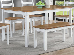 English Elm Contemporary Six Piece Rubberwood Dining Set with Slatted Chairs and Bench for Family Rooms B011P504985