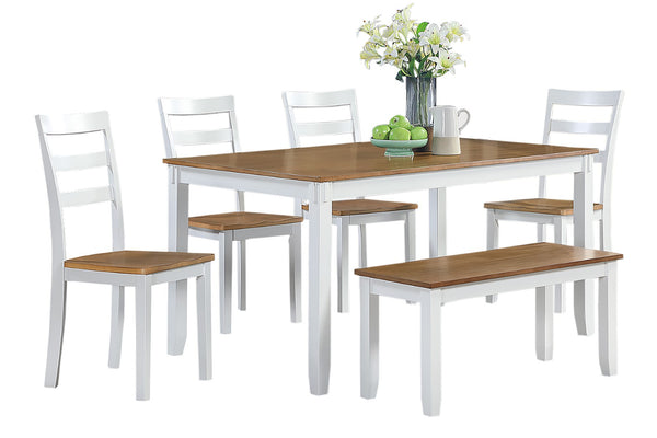 English Elm Contemporary Six Piece Rubberwood Dining Set with Slatted Chairs and Bench for Family Rooms B011P504985