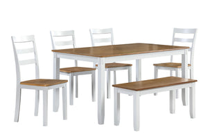 English Elm Contemporary Six Piece Rubberwood Dining Set with Slatted Chairs and Bench for Family Rooms B011P504985
