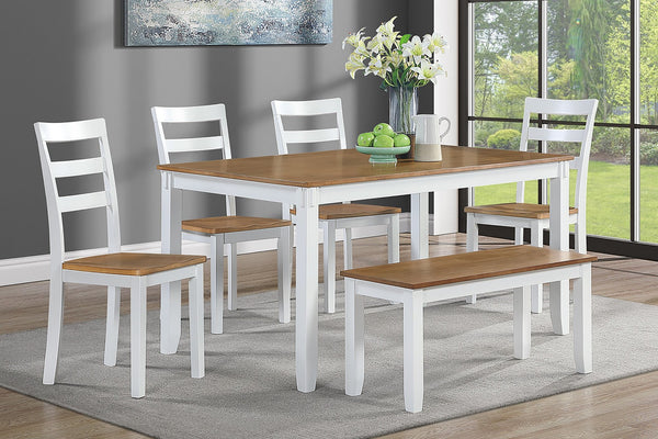 English Elm Contemporary Six Piece Rubberwood Dining Set with Slatted Chairs and Bench for Family Rooms B011P504985