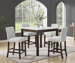English Elm 5pc Counter Height Set Square Faux Marble Table Tufted Grey Velvet Chairs B011P507715