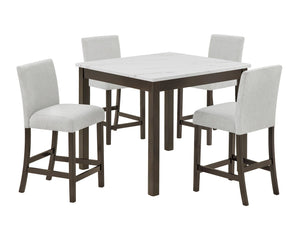 English Elm 5pc Counter Height Set Square Faux Marble Table Tufted Grey Velvet Chairs B011P507715