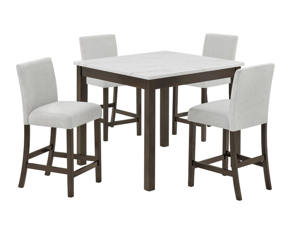 English Elm 5pc Counter Height Set Square Faux Marble Table Tufted Grey Velvet Chairs B011P507715