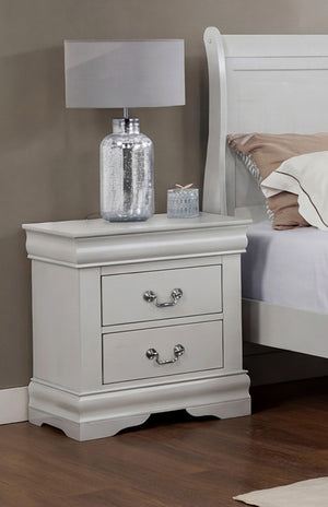 English Elm 1pc Solid Wood Louis Philip Nightstand Two Drawers Soft Close Greige Bedroom B011P519674