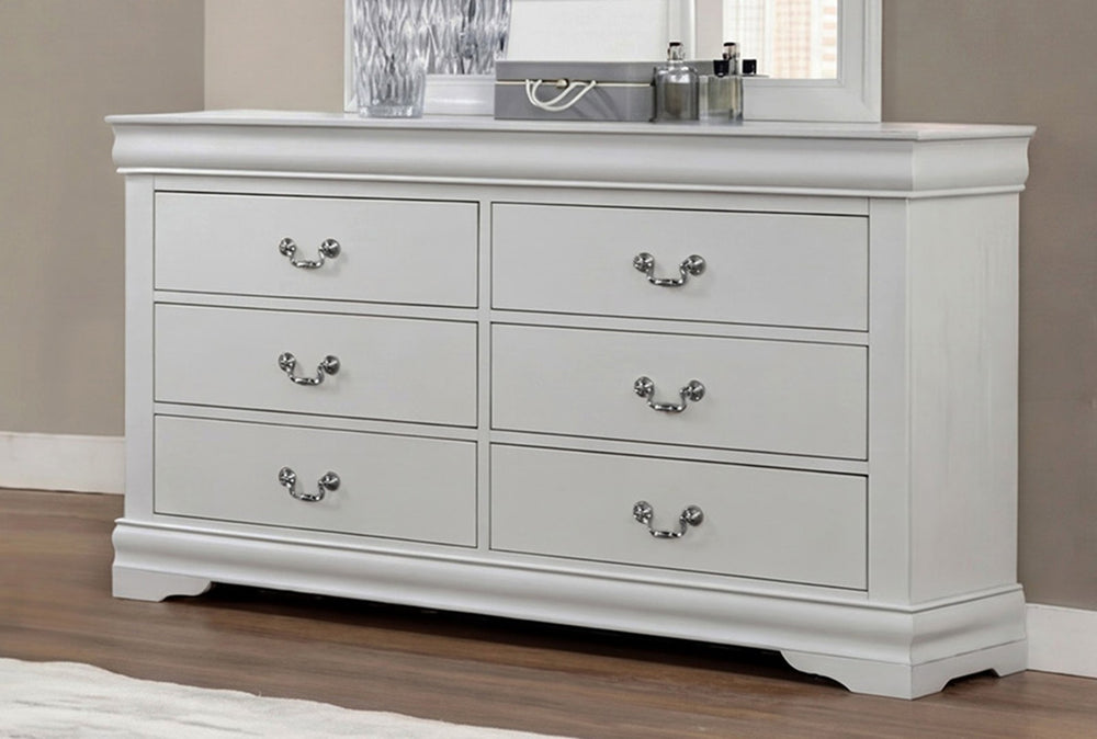 English Elm 1Pc Louis Philippe Solid Wood Six Drawer Dresser Soft Close Greige Bedroom Storage B011P519675