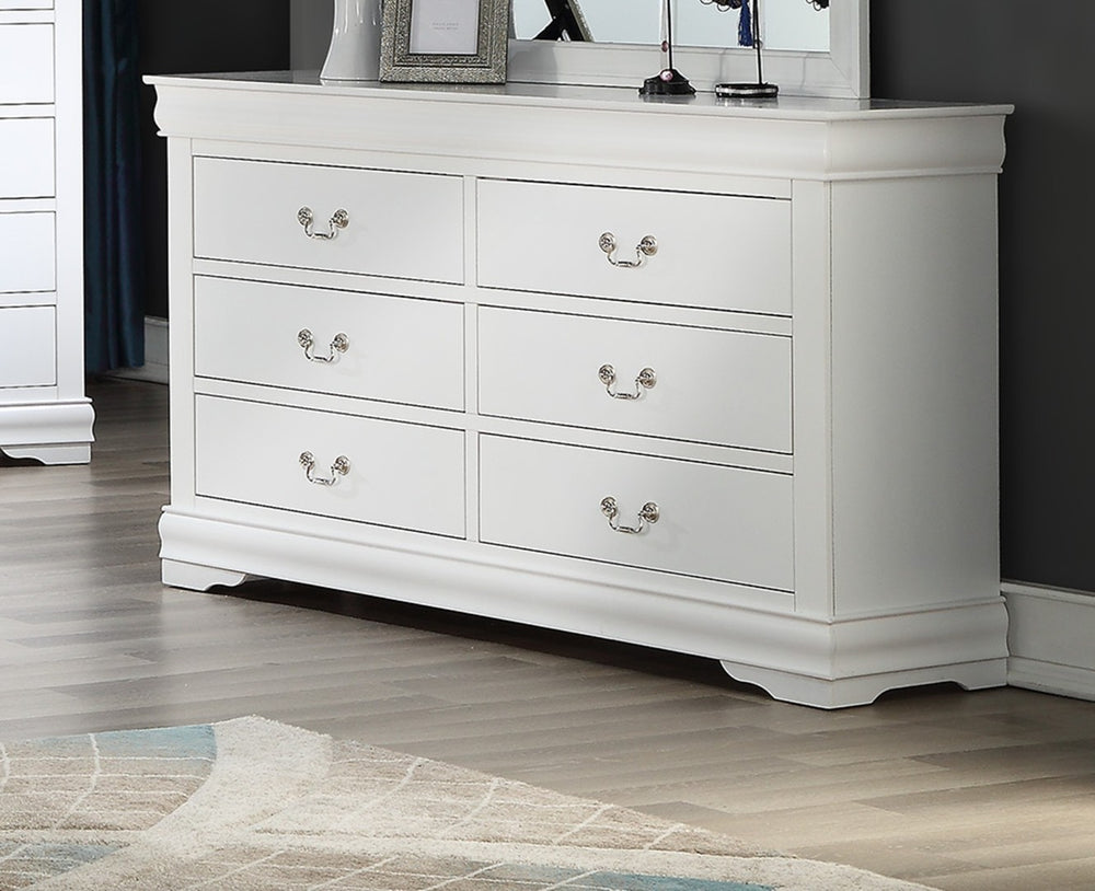 English Elm 1Pc White Solid Wood Six Drawer Dresser Louis Philippe Style Soft Close Bedroom Storage B011P519679