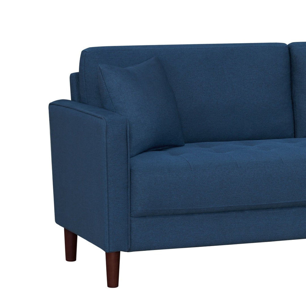 English Elm Contemporary Tufted Fabric Sofa with Plush Cushions and Warm Wood Tone Legs Blue B011P521835
