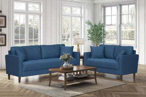 English Elm Contemporary Tufted Fabric Sofa with Plush Cushions and Warm Wood Tone Legs Blue B011P521835