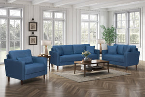 English Elm Contemporary Tufted Fabric Sofa with Plush Cushions and Warm Wood Tone Legs Blue B011P521835