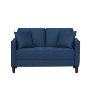 English Elm Contemporary Button Tufted Loveseat with Plush Cushions and Brown Finish Legs Blue B011P521836