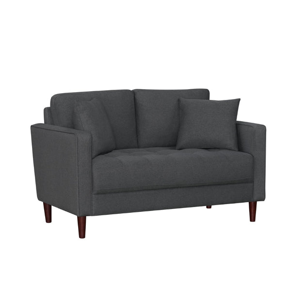 English Elm Contemporary Button Tufted Loveseat with Plush Cushions and Brown Finish Legs Gray B011P521837