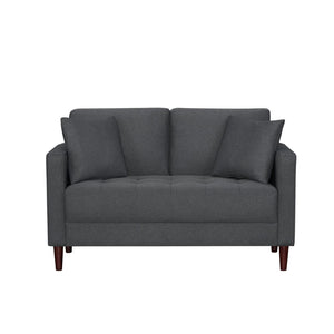 English Elm Contemporary Button Tufted Loveseat with Plush Cushions and Brown Finish Legs Gray B011P521837