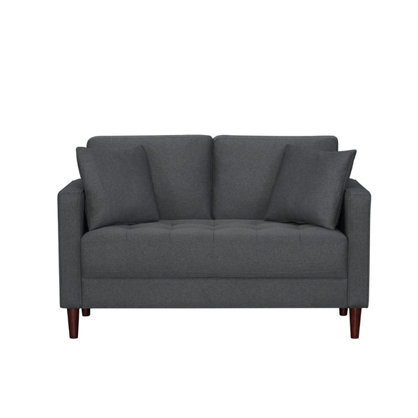 English Elm Contemporary Button Tufted Loveseat with Plush Cushions and Brown Finish Legs Gray B011P521837
