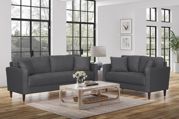 English Elm Contemporary Button Tufted Loveseat with Plush Cushions and Brown Finish Legs Gray B011P521837