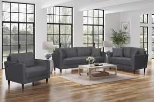 English Elm Contemporary Button Tufted Loveseat with Plush Cushions and Brown Finish Legs Gray B011P521837