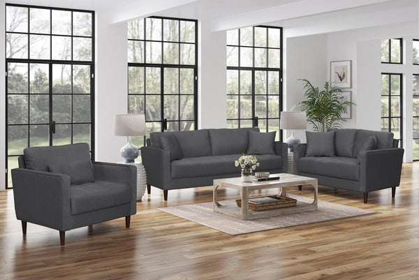 English Elm Contemporary Button Tufted Loveseat with Plush Cushions and Brown Finish Legs Gray B011P521837