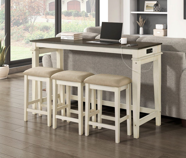 English Elm Modern Farmhouse Counter Height Dining Set with Usb Charging Ports and Upholstered Stools B011P522881