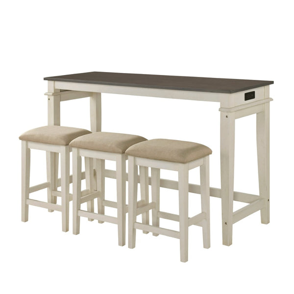 English Elm Modern Farmhouse Counter Height Dining Set with Usb Charging Ports and Upholstered Stools B011P522881