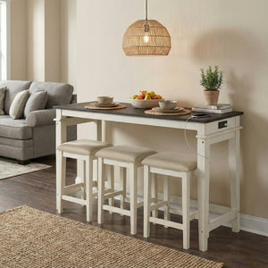 English Elm Modern Farmhouse Counter Height Dining Set with Usb Charging Ports and Upholstered Stools B011P522881