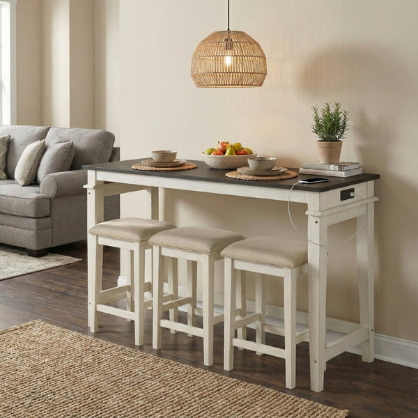 English Elm Modern Farmhouse Counter Height Dining Set with Usb Charging Ports and Upholstered Stools B011P522881