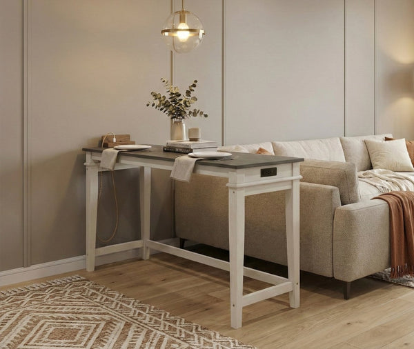 English Elm Modern Farmhouse Counter Height Dining Set with Usb Charging Ports and Upholstered Stools B011P522881