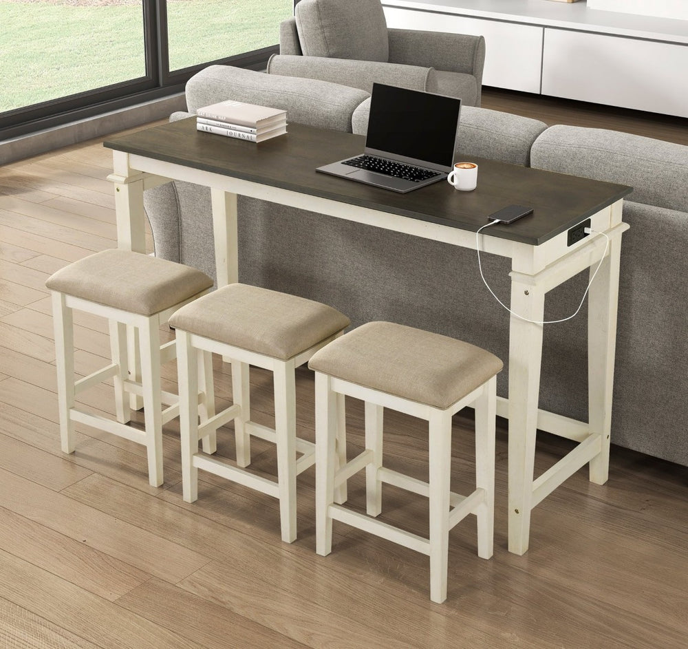 English Elm Modern Farmhouse Counter Height Dining Set with Usb Charging Ports and Upholstered Stools B011P522881