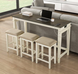 English Elm Modern Farmhouse Counter Height Dining Set with Usb Charging Ports and Upholstered Stools B011P522881