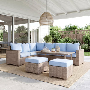 English Elm Elegant Resort Style Wicker Patio Sectional with Ottomans and Convertible Height Table B011P522882