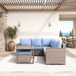 English Elm Elegant Resort Style Wicker Patio Sectional with Ottomans and Convertible Height Table B011P522882