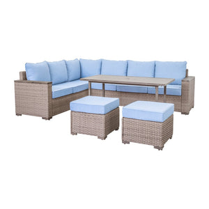 English Elm Elegant Resort Style Wicker Patio Sectional with Ottomans and Convertible Height Table B011P522882