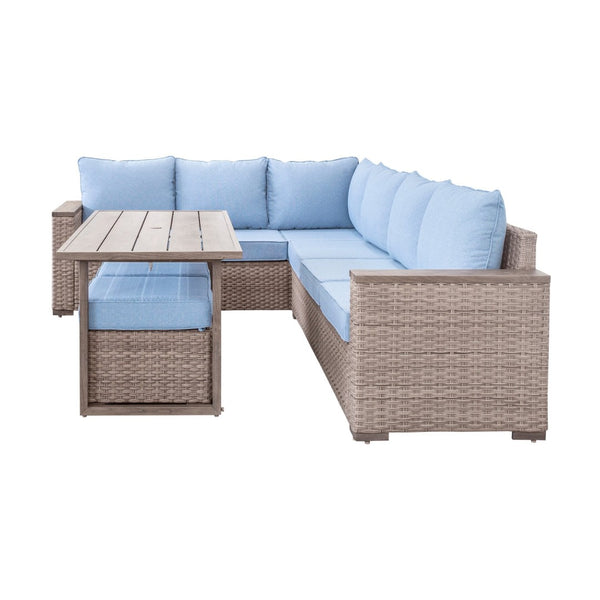 English Elm Elegant Resort Style Wicker Patio Sectional with Ottomans and Convertible Height Table B011P522882