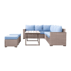 English Elm Elegant Resort Style Wicker Patio Sectional with Ottomans and Convertible Height Table B011P522882